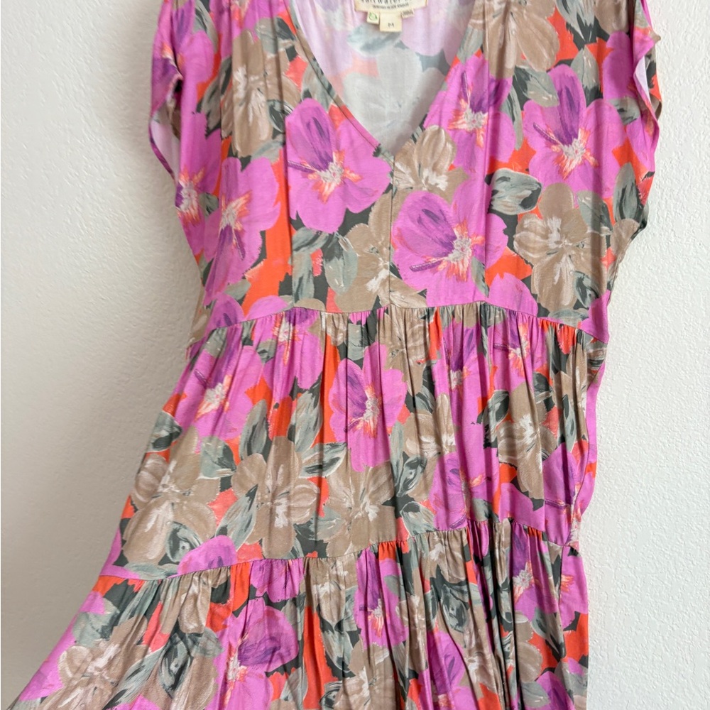 Saltwater Luxe Pink and Coral Floral Tiered Mini Dress - Picture 6 of 6